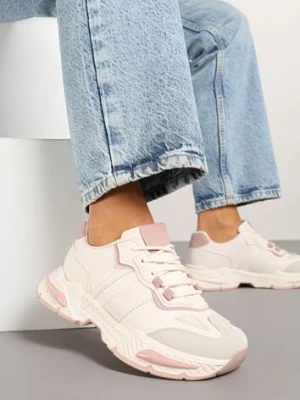 Beżowo-Różowe Sneakersy w Streetwearowym Stylu z Ozdobnymi Przeszyciami Isallena seastar