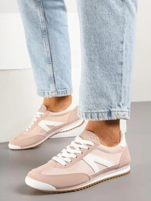 Jasnoróżowe Sneakersy w Stylu Kultowych Tenisówek z Ozdobnymi Przeszyciami Valtewi c'm paris
