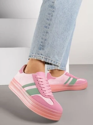 Różowe Sneakersy w Stylu Tenisówek z Geometrycznym Wzorem Melundea