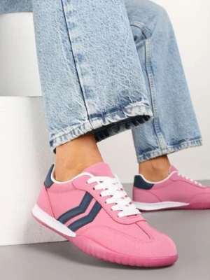 Różowe Sneakersy w Stylu Tenisówek z Paskami na Boku Cholewki Aitoria