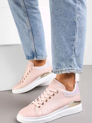 Różowe Sneakersy z Ekoskóry Ozdobione Brokatem i Metalicznym Detalem Isalieua