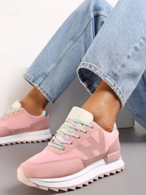 Różowe Sneakersy z Ozdobnym Protektorem na Podeszwie i Metaliczną Wstawką Melisina