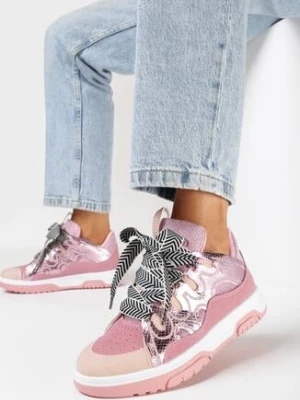 Różowe Sneakersy z Ozdobnym Sznurowaniem i Brokatem Nevesa