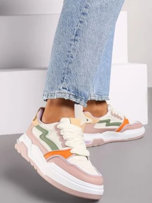 Różowe Sneakersy z Przeszyciami i Grubą Podeszwą Berinela