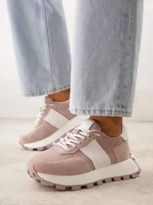 Różowe Sneakersy z Zamszu Naturalnego z Perforacją na Grubej Podeszwie Cezarisse goodin