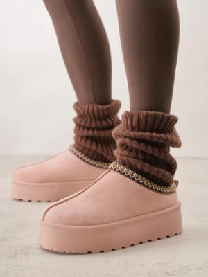 Różowe Śniegowce na Grubej Podeszwie z Ozdobnym Haftem Zivirae