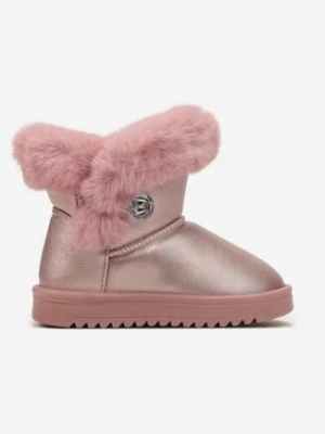 Różowe Śniegowce z Metalicznym Efektem Ozdobione Futerkiem Oinare