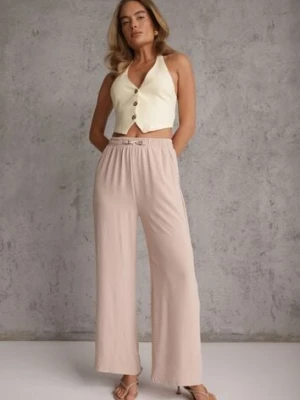 Różowe Spodnie Casual o Szerokim Kroju High Waist Zdobione Aplikacją Nephise daysie
