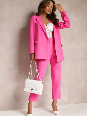 Różowe Spodnie Cygaretki z Guzikami i Gumką w Pasie Gelarine New Collection