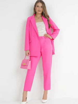 Różowe Spodnie Cygaretki z Wysokim Stanem i Gumką w Pasie Elexis New Collection