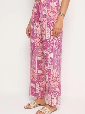 Różowe Spodnie Palazzo z Wiskozy z Gumką w Talii Lirfea cflo