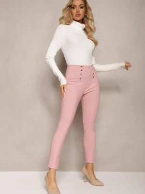 Różowe Spodnie Skinny z Ozdobnymi Napami Eclaria pesail
