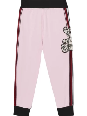 Różowe Spodnie Sportowe z Detalem Misia Burberry