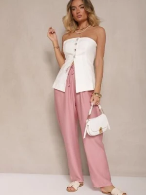 Różowe Spodnie z Bawełną Ozdobione Wiązaniem Voreia j&x