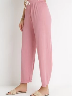 Różowe Spodnie z Gumką w Pasie i Sznurkiem Trivisa