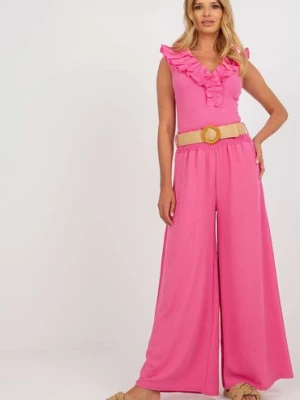 Różowe spodnie z materiału palazzo high waist Italy Moda