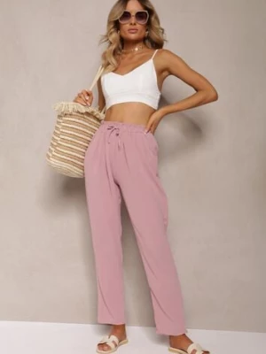 Różowe Spodnie z Regularną Talią z Gumką i Sznurkiem w Pasie Cerinda dbt fashion
