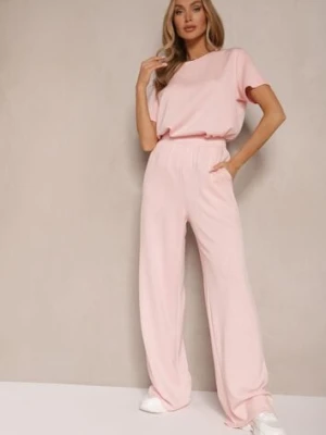 Różowe Spodnie z Wiskozą o Szerokim Kroju z Cyrkoniami Zeleria by swan