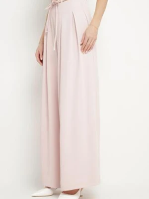 Różowe Spodnie z Wysokim Stanem i Szerokimi Nogawkami Wiązane w Pasie Vikonni elsa.m by may