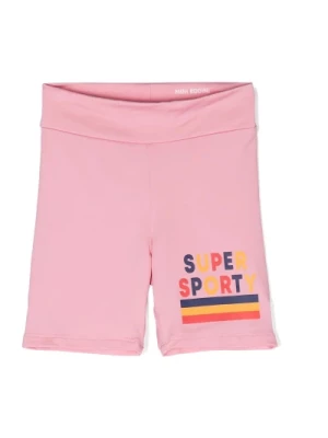 Różowe Sportowe Elastyczne Szorty z Nadrukiem Logo Mini Rodini
