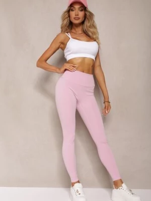 Różowe Sportowe Legginsy High Waist Quarefia