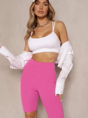 Różowe Sportowe Szorty Kolarki Prążkowane High Waist Steiama Glo-story