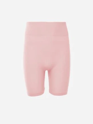 Różowe Sportowe Szorty Kolarki z Wysokim Stanem z Prążkowanej Dzianiny Pirila glo-story