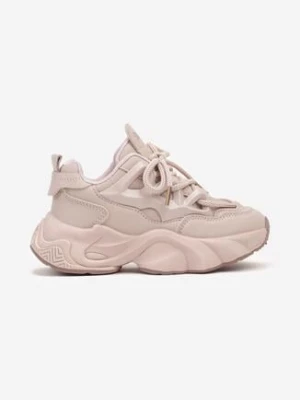 Różowe Sznurowane Buty Sportowe Sneakersy na Grubej Tłoczonej Podeszwie Arionella