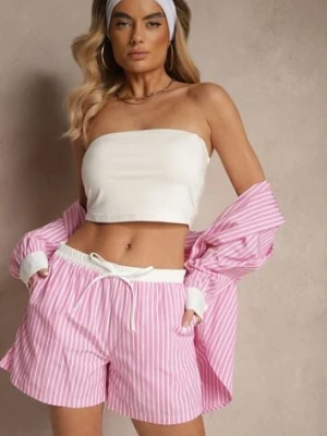 Różowe Szorty High Waist Ozdobione Sznurkami i Paskami Kinthea retro & icone