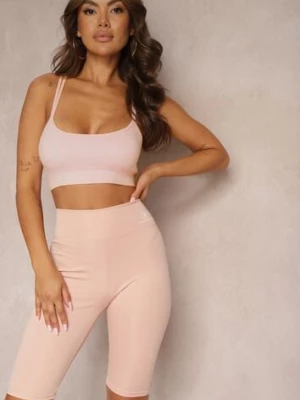 Różowe Szorty w Stylu Kolarek High Waist Wykończone Gumką w Pasie Elenea glo-story
