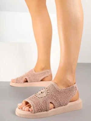 Różowe Szydełkowe Sandały z Elastycznym Paskiem i Metaliczną Aplikacją Mailisa marquiiz