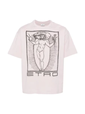 Różowe T-shirty i Pola z nadrukiem logo Etro