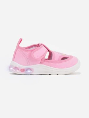 Różowe Tenisówki z Wkładką ze Skóry Naturalnej Ledami i Wycięciami Bernise tom.m