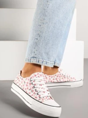 Różowe Trampki z Cholewką Zdobioną Kwiatowym Wzorem Folaianna via giulia