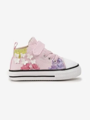 Różowe Trampki Zapinane na Rzep z Ozdobnymi Motylkami Niottea