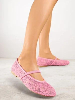 Różowe Transparentne Balerinki Vices z Haftem i Paskiem Nilovianna