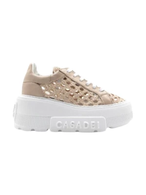 Różowe Woven Straw Efekt Sneakers Casadei