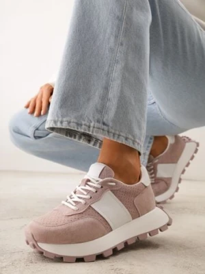 Różowe Zamszowe Sneakersy na Podeszwie Chunky z Perforowaną Cholewką Cezarlina goodin
