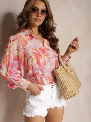 Różowo-Beżowa Koszula z Długim Rękawem i Guzikami z Kołnierzem i Szerokimi Mankietami Fiacora retro & icone