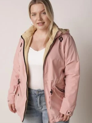 Różowo-Beżowa Przejściowa Kurtka Dwustronna o Kroju Parki z Pikowaniem Wewnątrz Zidelle