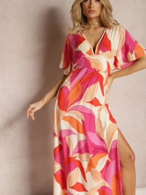 Różowo-Beżowa Rozkloszowana Sukienka z Krótkimi Rękawami Typu Nietoperz Leraphi retro & icone