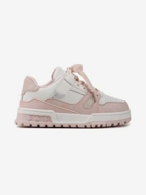 Różowo-Białe Buty Sportowe na Grubej Podeszwie na Rzepy i Sznurowadla Eilani