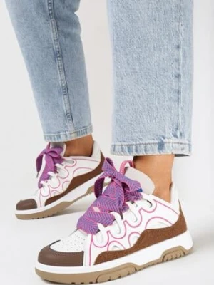 Różowo-Białe Sneakersy z Ozdobnym Sznurowaniem i Brokatem Nevesa