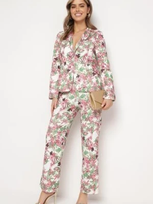 Różowo-Białe Spodnie z Szerokimi Nogawkami z Wysokim Stanem w Kwiecisty Wzór Kastaria sophyline