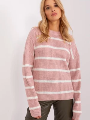 Różowo-biały sweter oversize w paski z domieszką wełny BADU