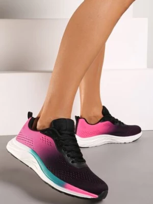 Różowo-Czarne Buty Sportowe Sneakersy na Płaskiej Podeszwie ze Sznurowaniem i Perforacją Risarah