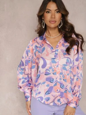 Różowo-Fioletowa Koszula Ozdobiona Abstrakcyjnym Printem Sharleen retro & icone