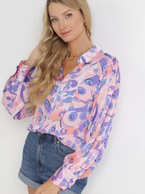 Różowo-Fioletowa Koszula w Abstrakcyjny Kolorowy Wzór Gaetana retro & icone
