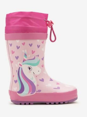 Różowo-Fioletowe Kalosze ze Ściągaczem przy Cholewce i Delikatnym Ociepleniem Polenne