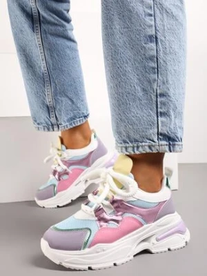 Różowo-Fioletowe Sneakersy na Grubej Podeszwie z Ozdobnymi Sznurówkami Robella